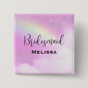 Pastel Rosa Himlar med Gult Rainbow Bridesmaid Knapp