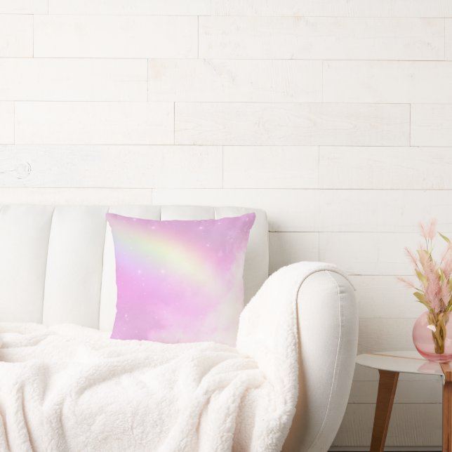 Pastel Rosa Himlar med Gult Rainbow Kudde (Soffa)
