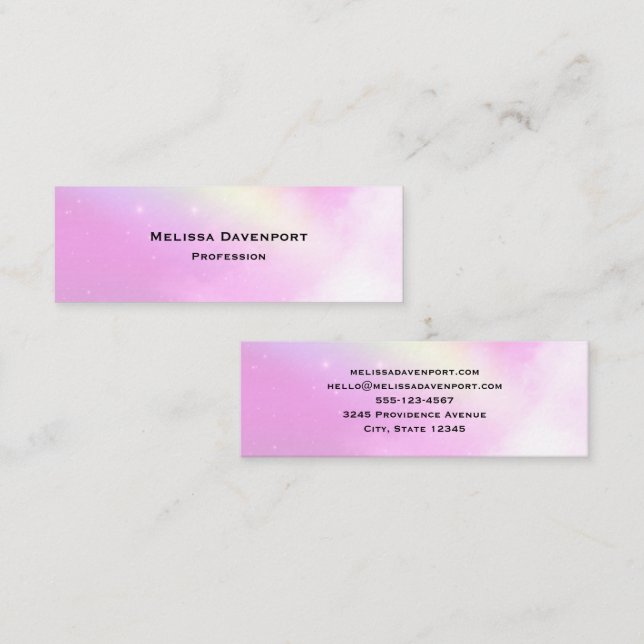 Pastel Rosa Himlar med Gult Rainbow Mini Visitkort (Fram/baksida)