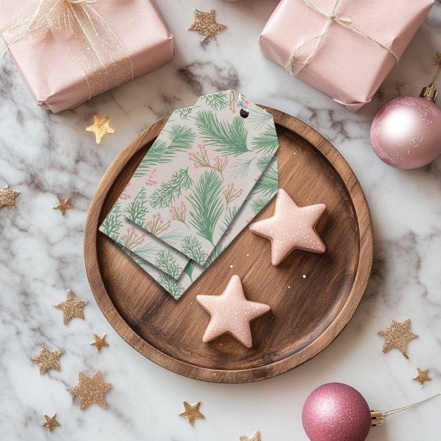 Pastel Rosa Holly jul Presentetikett (Pink Christmas Gift Tags)