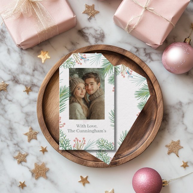 Pastel Rosa Holly jul Presentetikett (Pink Christmas Photo Gift Tags)