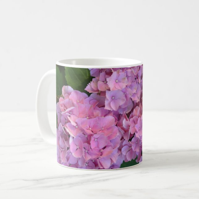 Pastel rosa Hortensia hydrangea blommor Kaffemugg (Framsida vänster)