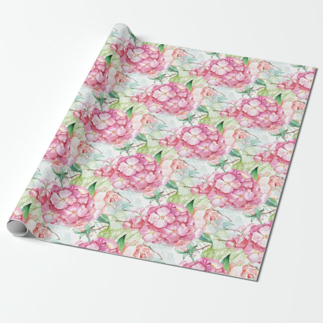 Pastel Rosa Hydrangea Botanical Decoupage Craft el Presentpapper (Utrullad)