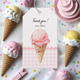 Pastel Rosa Ice Cream Cone Barns födelsedag Tack Presentetikett