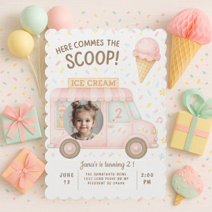 Pastel Rosa Ice Cream Lastbil Photo Birthday Inbjudningar