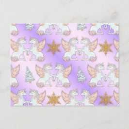 Pastel Rosa Jul Unicorns Vykort