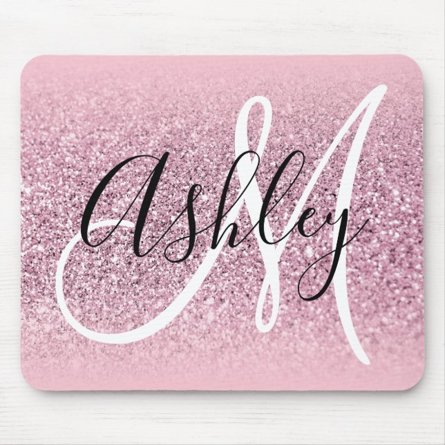 Pastel Rosa Kant Ombre Glitter Monogram Musmatta (Framsidan)