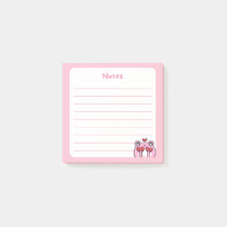 Pastel Rosa Kawaii Chibi Frog Holding Hearts Post-it Block
