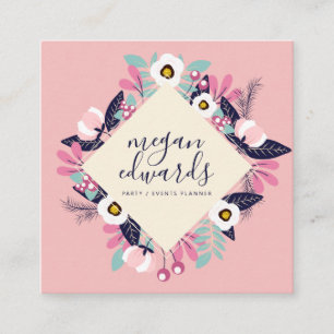 Pastel rosa kräm skriptboho blommigt illustration fyrkantigt visitkort
