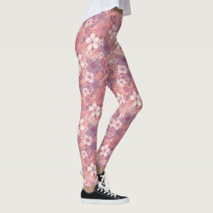 Pastel Rosa & Lila Blommigt Leggings