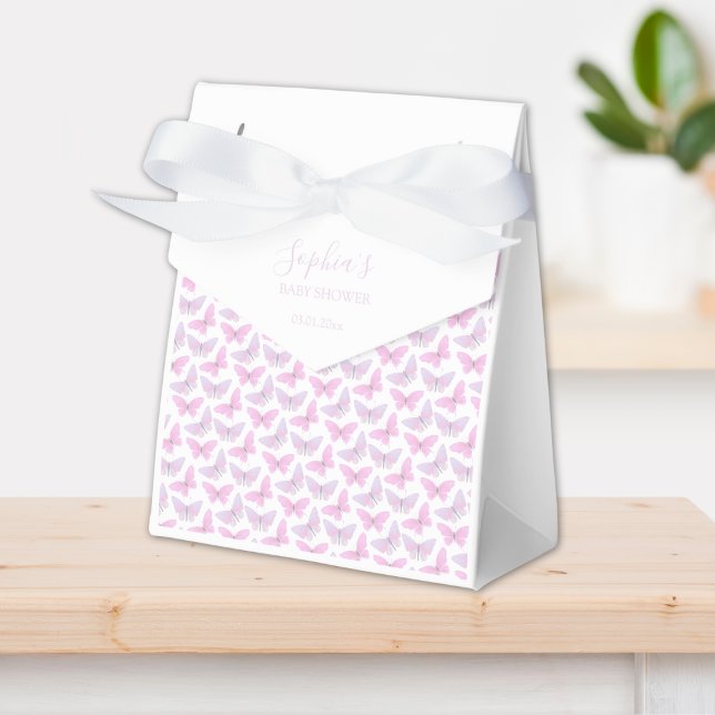 Pastel Rosa Lila Butterfly Script Baby Shower Presentaskar (Skapare uppladdad)