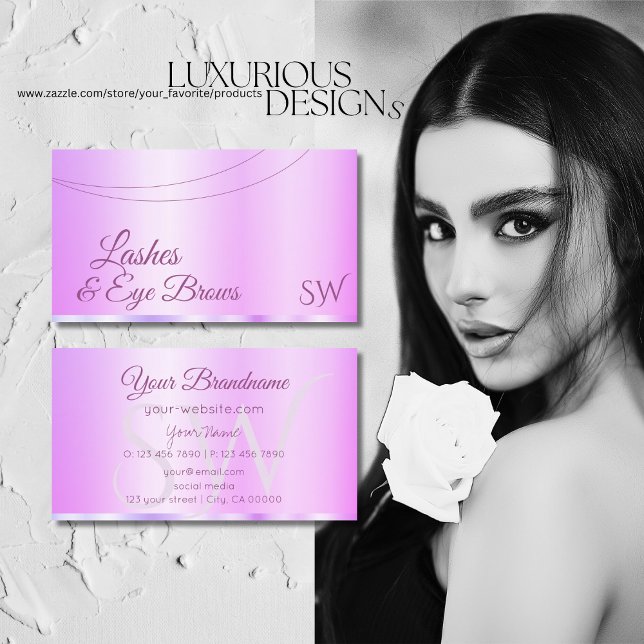 Pastel Rosa Lila Glamoral med Initialer Elegant Visitkort (Skapare uppladdad)