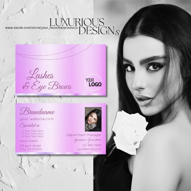 Pastel Rosa Lila Glamoral med Logotyp och foto Visitkort (Skapare uppladdad)