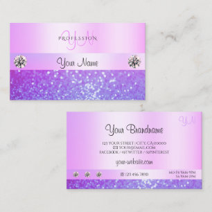 Pastel Rosa Lila Glitter Jewels Monogram Glamor Visitkort