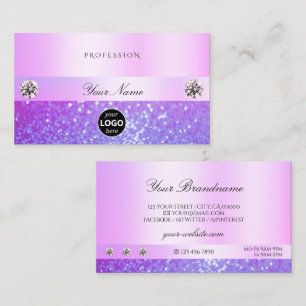 Pastel Rosa Lila Glitter judar och Logotyp Glamor Visitkort