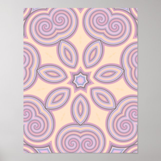 Pastel Rosa & Lila Kaleidoscope Mönster Poster (Framsidan)