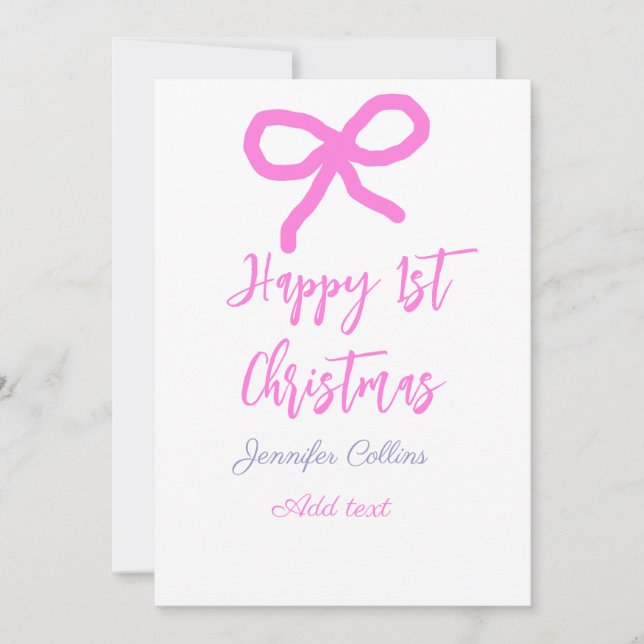 Pastel rosa lila lycklig 1:a julbogen namn da julkort (Framsida)