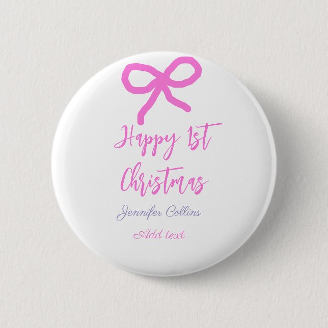 Pastel rosa lila lycklig 1:a julbogen namn da knapp (Framsida)
