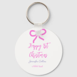Pastel rosa lila lycklig 1:a julbogen namn da nyckelring