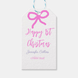 Pastel rosa lila lycklig 1:a julbogen namn da presentetikett