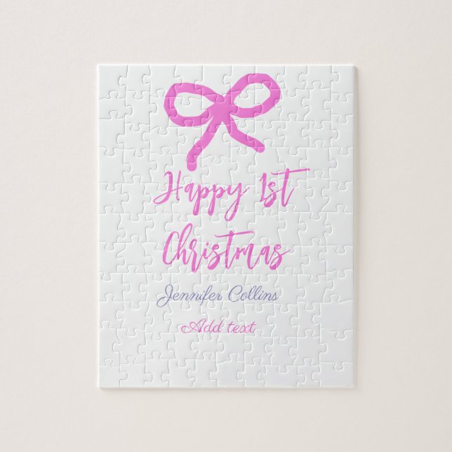 Pastel rosa lila lycklig 1:a julbogen namn da pussel (Vertikal)