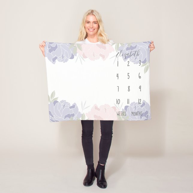 Pastel Rosa & Lila Peonies Blommigt Baby milsten Fleecefilt (På plats)