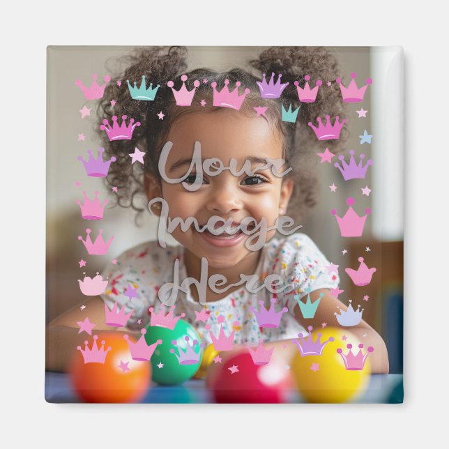 Pastel Rosa Lila Princess Krona Photo Gräns Magnet (Framsidan)