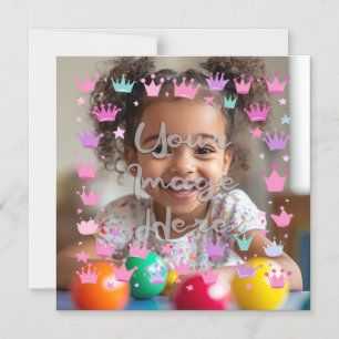 Pastel Rosa Lila Princess Krona Photo Gräns Magnetisk Inbjudningskort