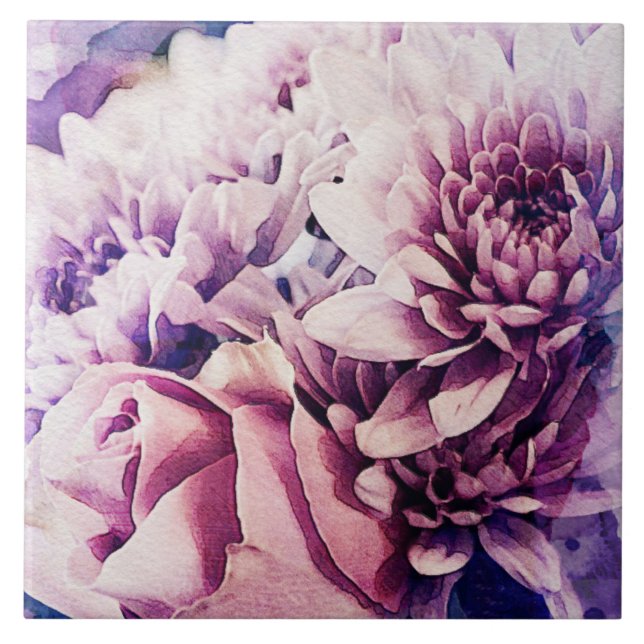 Pastel Rosa Lila Ro Chrysanthemum Flowers Kakelplatta (Framsidan)
