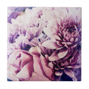 Pastel Rosa Lila Ro Chrysanthemum Flowers Kakelplatta