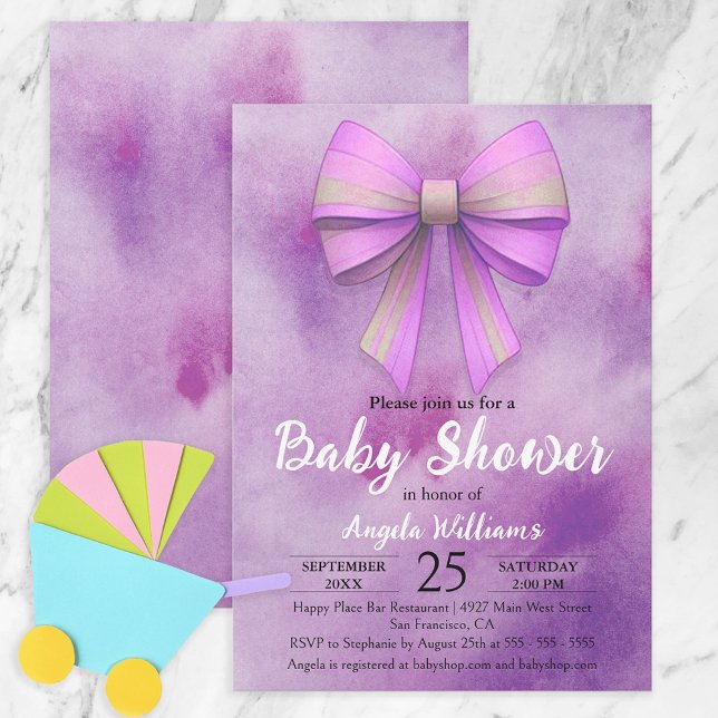 Pastel Rosa Lilac Bow Girl Baby Shower Inbjudningar (Skapare uppladdad)