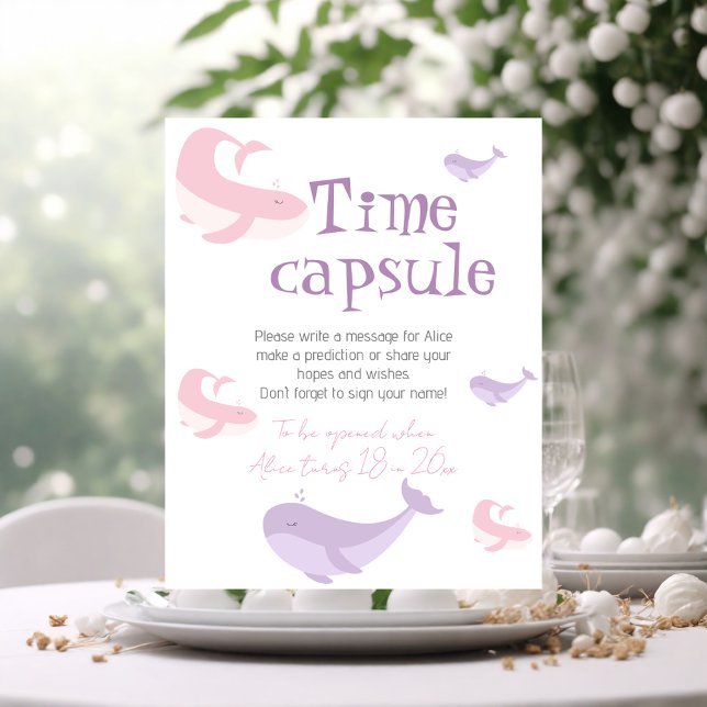 Pastel Rosa Lilac Whale Birthday Time Capsule Poster (Skapare uppladdad)