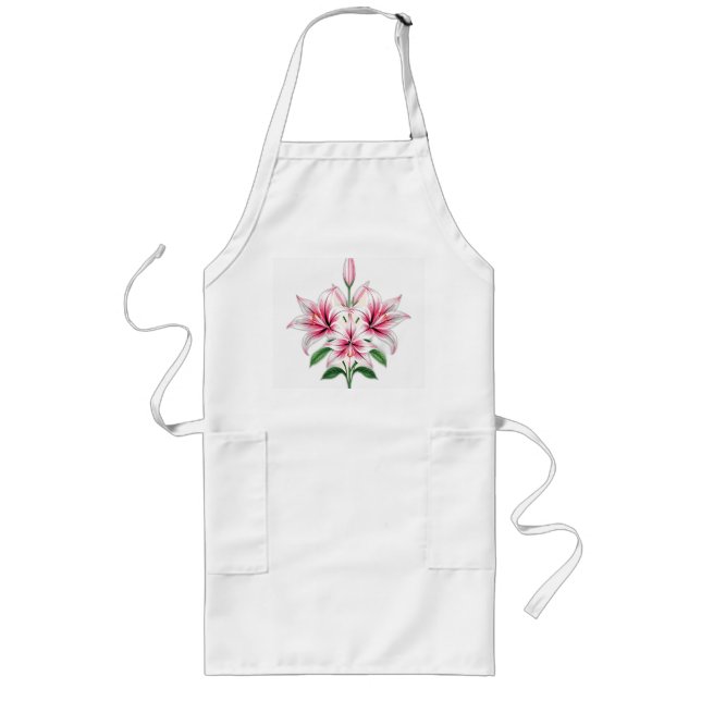 Pastel Rosa Lilies with Art Deco Stil Långt Förkläde (Framsidan)