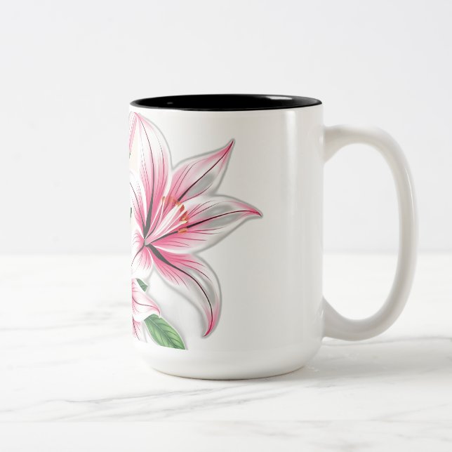 Pastel Rosa Lilies with Art Deco Stil Två-Tonad Mugg (Höger)
