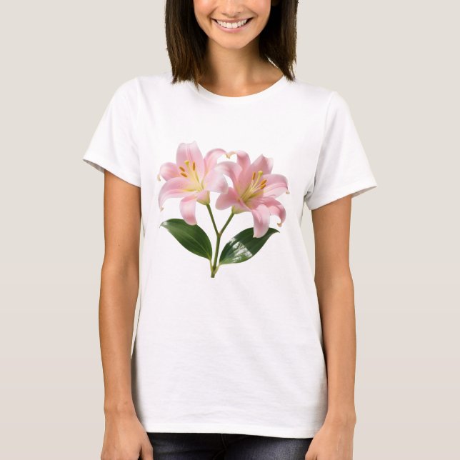 Pastel Rosa Lily Botanical Print T Shirt (Framsida)