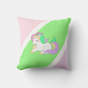 Pastel Rosa Lime Green Lila Unicorn Pillow Kudde