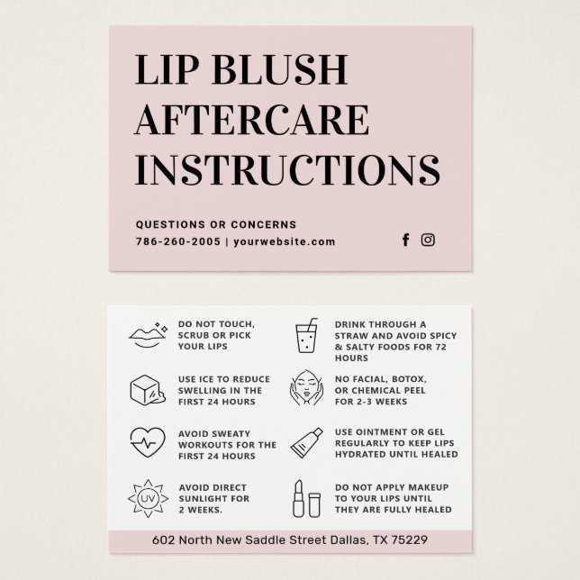 Pastel Rosa Lip  Lip Tattoo Efterbehandlingskort Visitkort (Framsida & baksida)