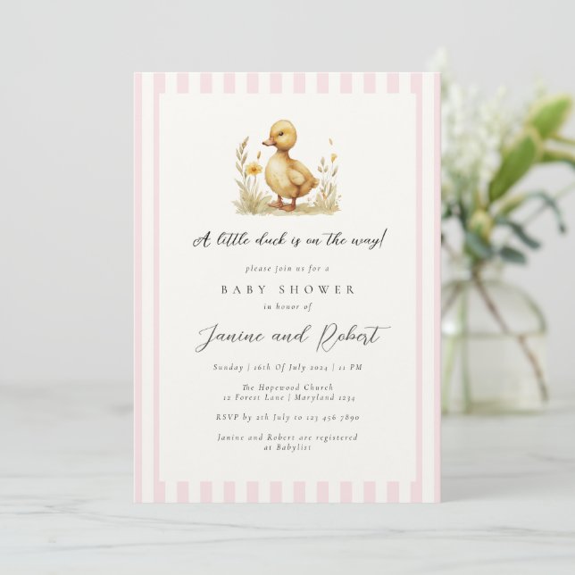 Pastel Rosa Little Anka är på väg att visa babyska Inbjudningar (Stående Fram)