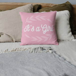 Pastel Rosa lövs - det är en flicka Kudde