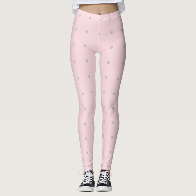 Pastel Rosa med Grått Polka dots sommarutseende Leggings (Framsida)