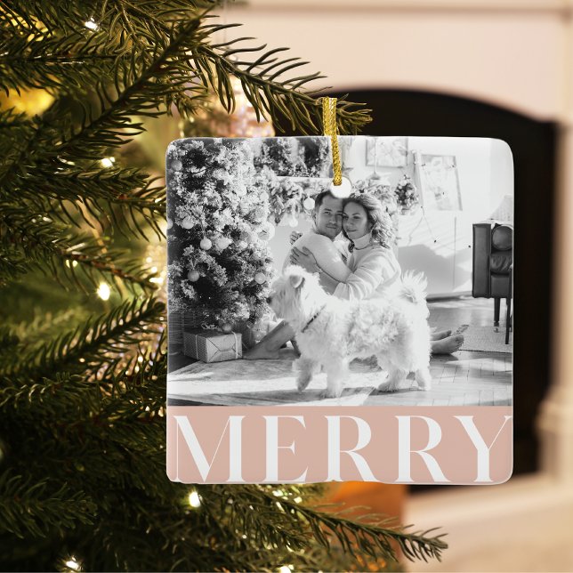 Pastel Rosa Merry & Family Photo | LYCKLIG HELGDAG Julgransprydnad Keramik (Skapare uppladdad)