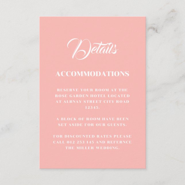 Pastel Rosa Minimalist Bröllop Tilläggskort (Framsida)