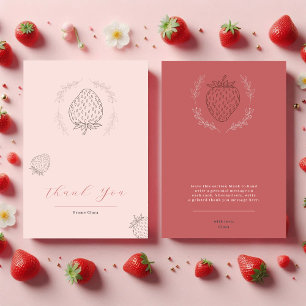 Pastel Rosa Minimalist Strawberry Birthday Tack Kort