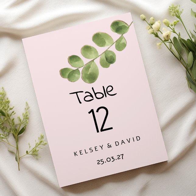 Pastel rosa mint eucalyptus löv Bordsnummer (Pastel pink mint eucalyptus leaf Table Numbers)