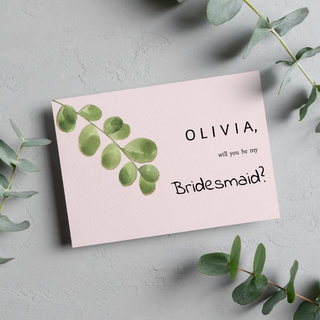 Pastel rosa mint guld eucalyptus löv Bridesmaid Inbjudningar (Pastel pink mint gold eucalyptus leaf Bridesmaid )