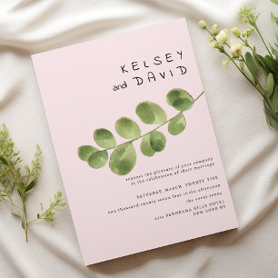 Pastel rosa mint guld eucalyptus löv bröllop inbjudningar