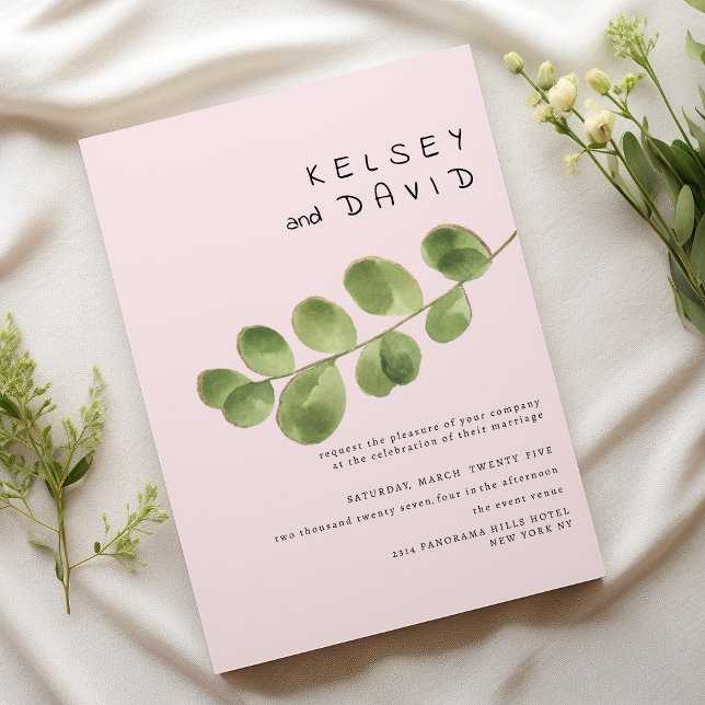 Pastel rosa mint guld eucalyptus löv bröllop inbjudningar (Pastel pink mint gold eucalyptus leaf wedding )