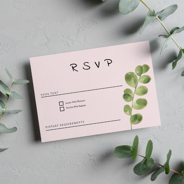 Pastel rosa mint guld eucalyptus löv OSA Inbjudningar (Pastel pink mint gold eucalyptus leaf RSVP)