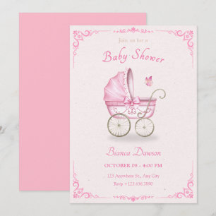 Pastel rosa mjuk babydusch för baby barnvagn inbjudningar