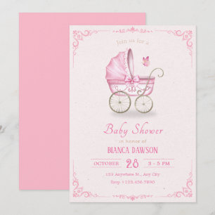 Pastel rosa mjuk babydusch för baby barnvagn inbjudningar